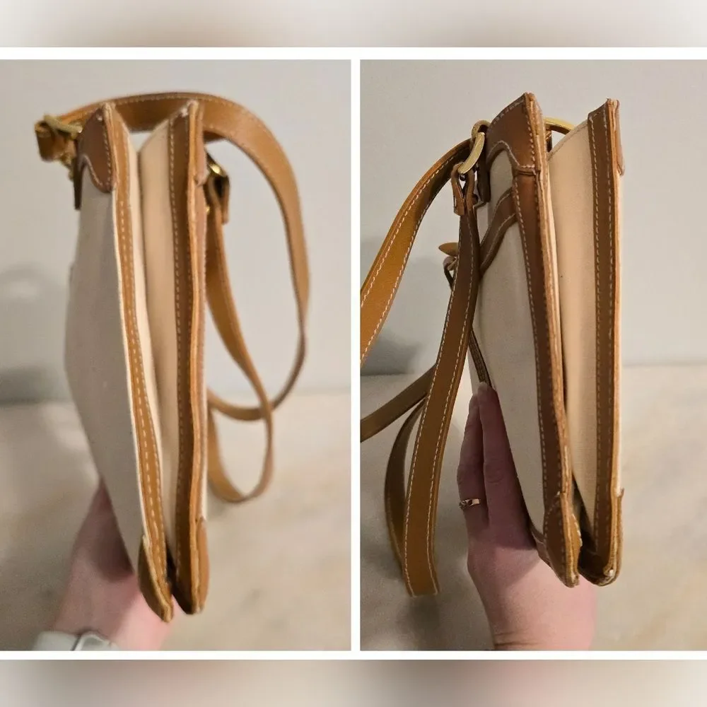 Phillippe Cream Canvas Tan Leather Shoulder Bag Vintage 80s